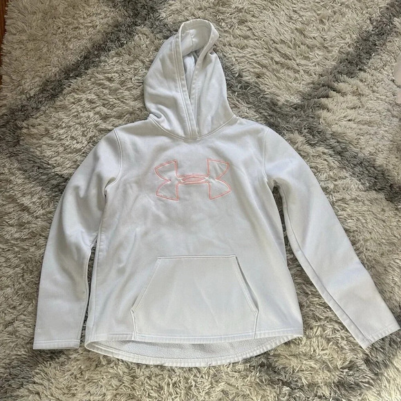Under Armour Pullover White Pink Hoodie Sweatshirt Womens Medium M Coldgear - Picture 1 of 6